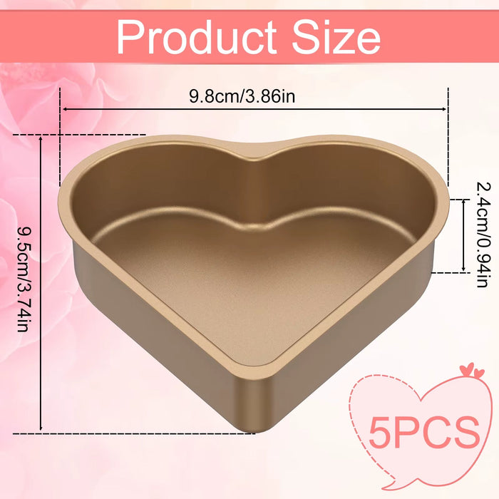 5Pcs Mini Cake Mould Heart Shaped Cake Pan Non-Stick Pudding Cake Cup Reusable Mousse Pastry Baking Mold for Kitchen Bakeware