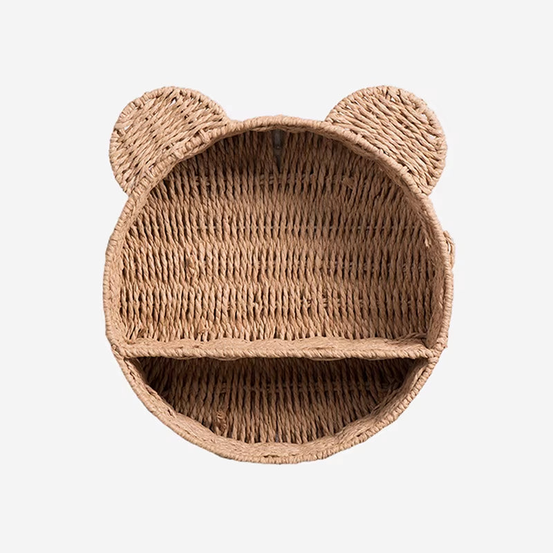 Imitation Rattan Food Grade Plastic Fruit Basket Storage Basket Wall Mounted Storage Rack Straw Woven Handmade Storage Basket