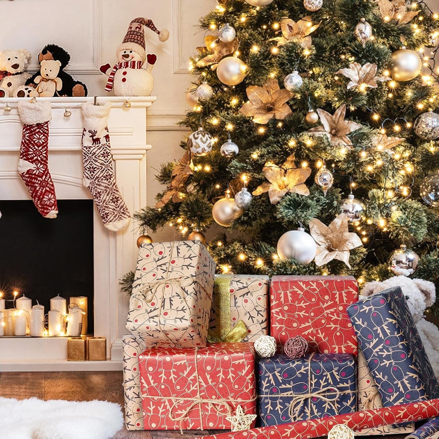 3 X 5M Christmas Wrapping Paper, 60Cm Wide X 5M Length Recyclable