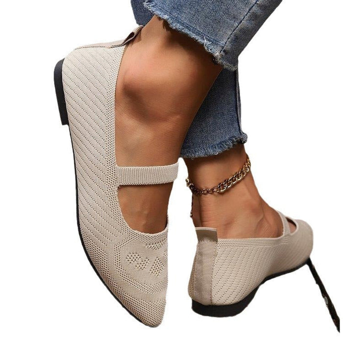 Flyknit Pointed Flat Bottom Pumps Women's Low-cut Shoes