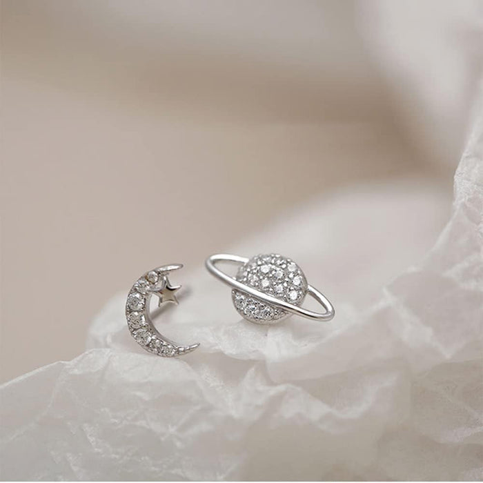 20G CZ Asymmetric Star Moon Planet Small Cartilage Stud Earrings for Women Teen Girls Sterling Silver White Gold Plated Hypoallergenic Piercing Post Jewelry Gifts Birthday Bff Daughter Sister Xmas