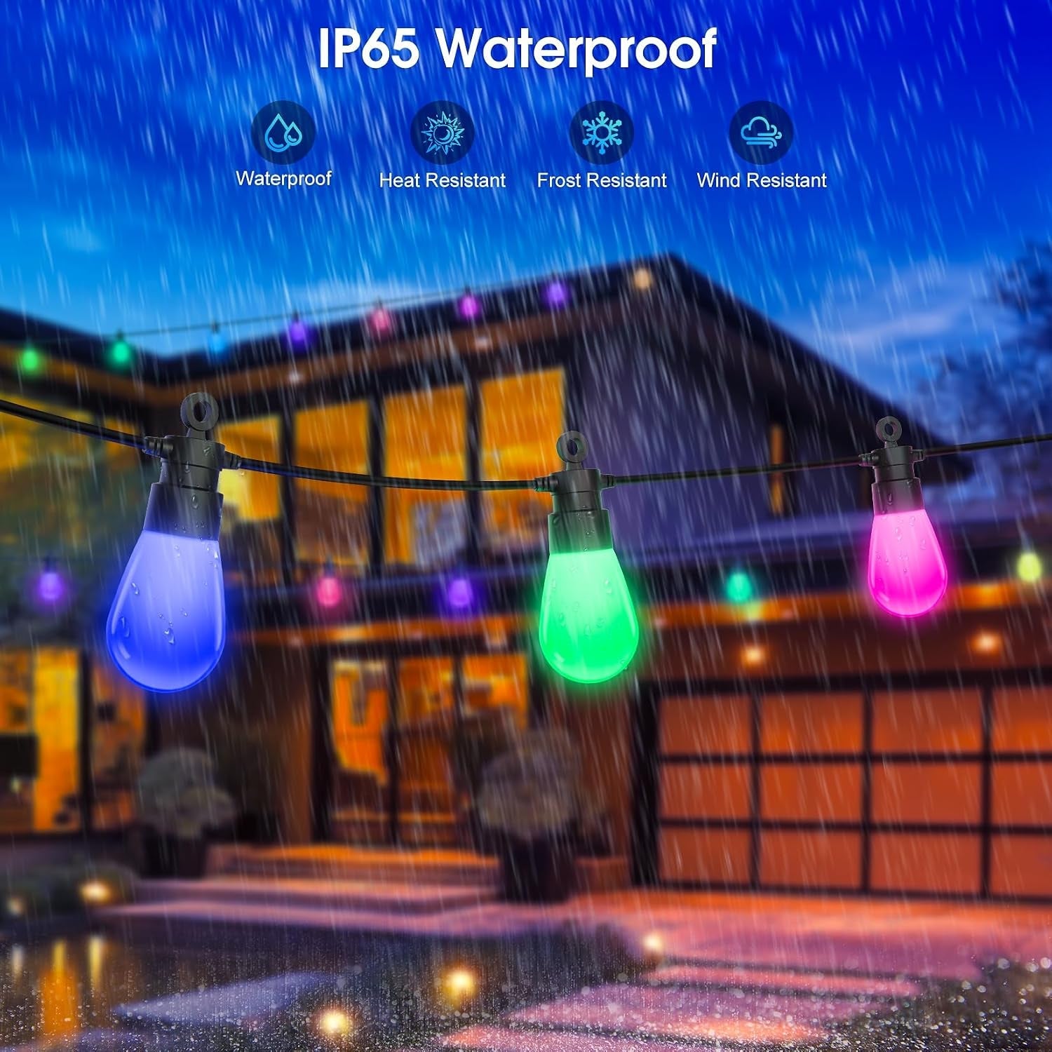 Festoon Lights Outdoor Mains Powered - 69FT/21.1M RGB Garden String Light
