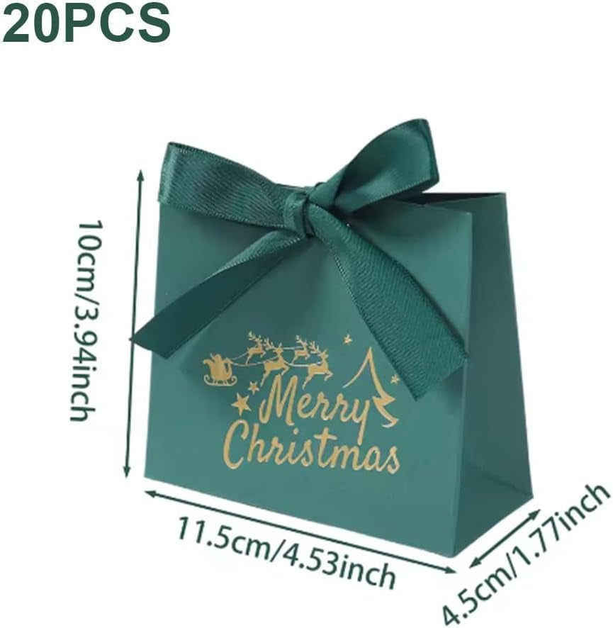 20Pcs Christmas Candy Boxes with Ribbon Goodie Paper Boxes Sweet Cases for Wedding Party New Year Accessories