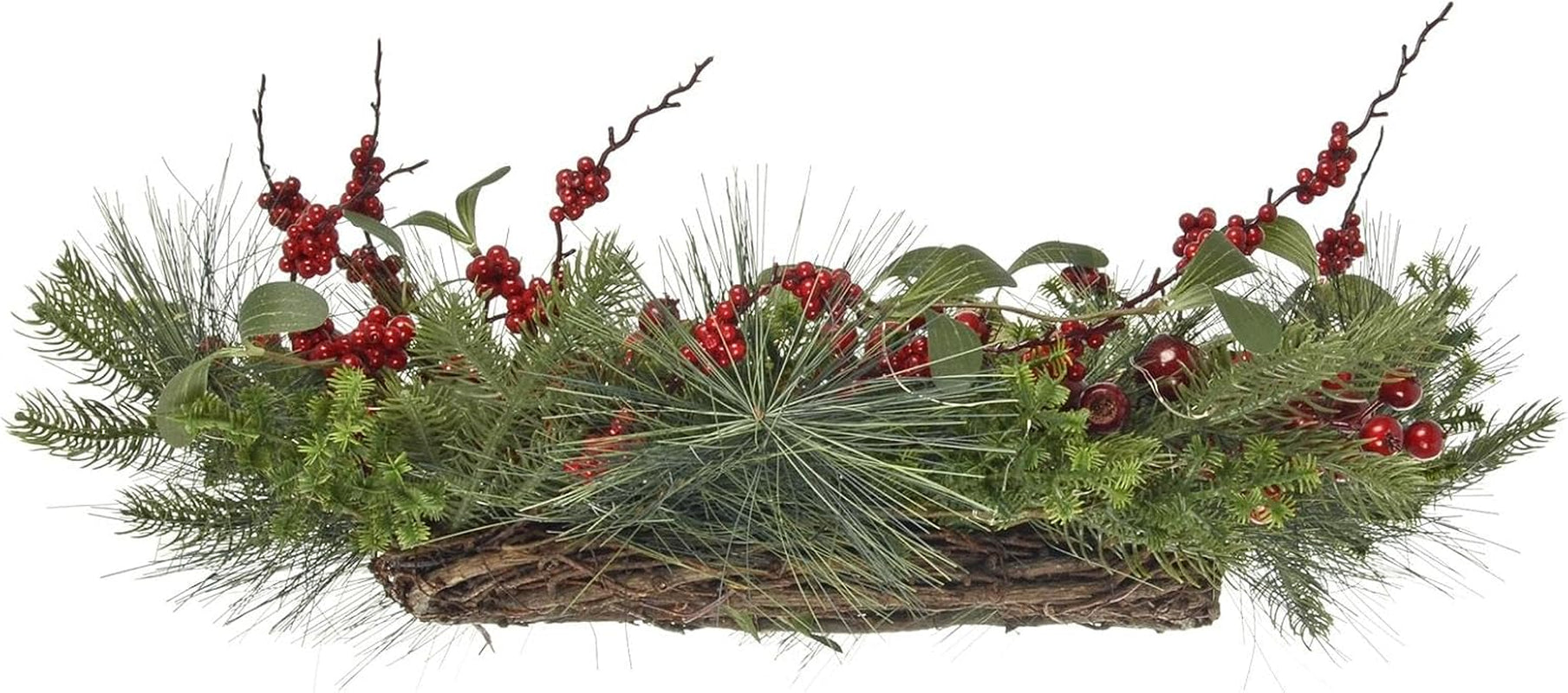 Red Berries Christmas Wreath Light up Pine Spruce Branches Rattan Twigs 60Cm