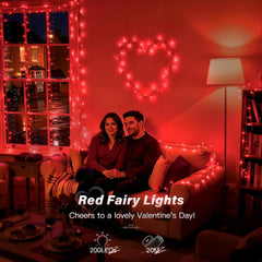 Red Fairy Lights Mains Powered 20M 200 LED Outdoor String Plug Remote