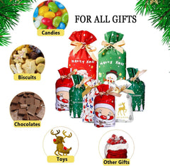 34 Pieces of Gift Bags in Various Sizes, Christmas Drawstring Bags, Christmas Party Gift with Ropes, Suitable for Birthdays and Party