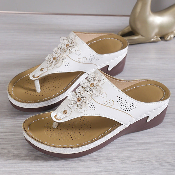 Wedge Women's Beach Platform Sandals Flower Flip Flops
