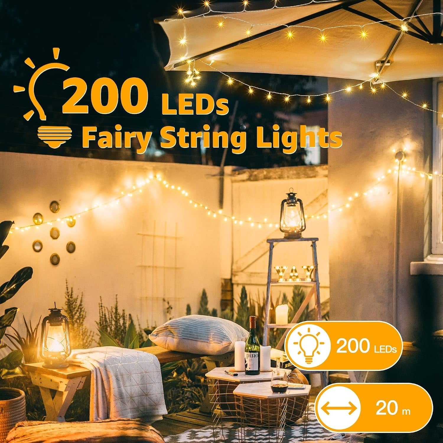 Fairy Lights Mains Powered 20M 200 LED Outdoor String Plug Remote