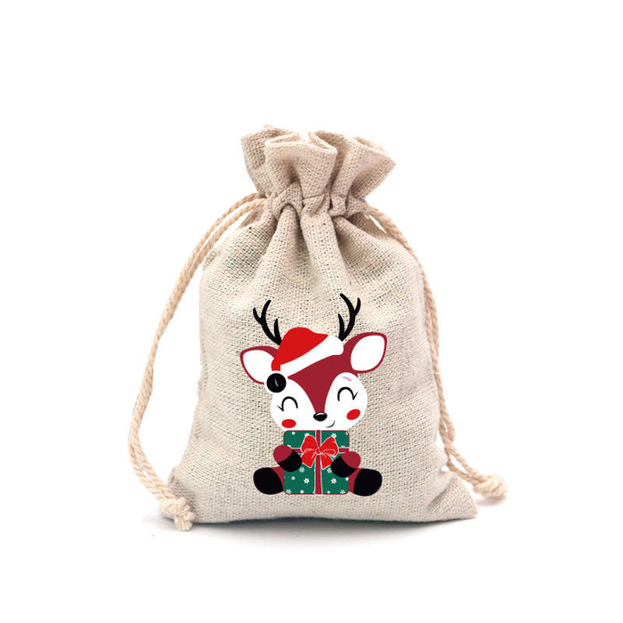 Christmas Cotton Drawstring Colorful Cartoon Gift Bag