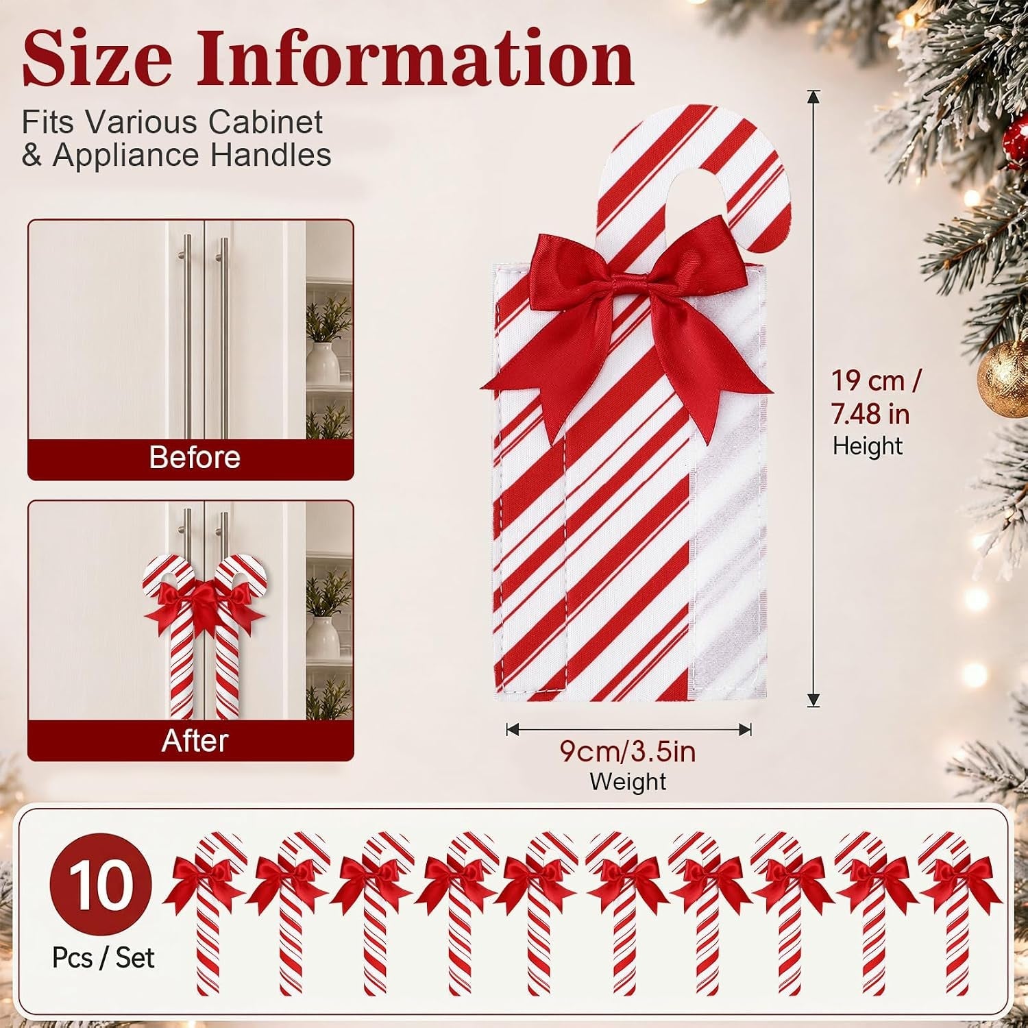 10 Pcs Christmas Candy Cane Cabinet Handle Covers Peppermint Stick