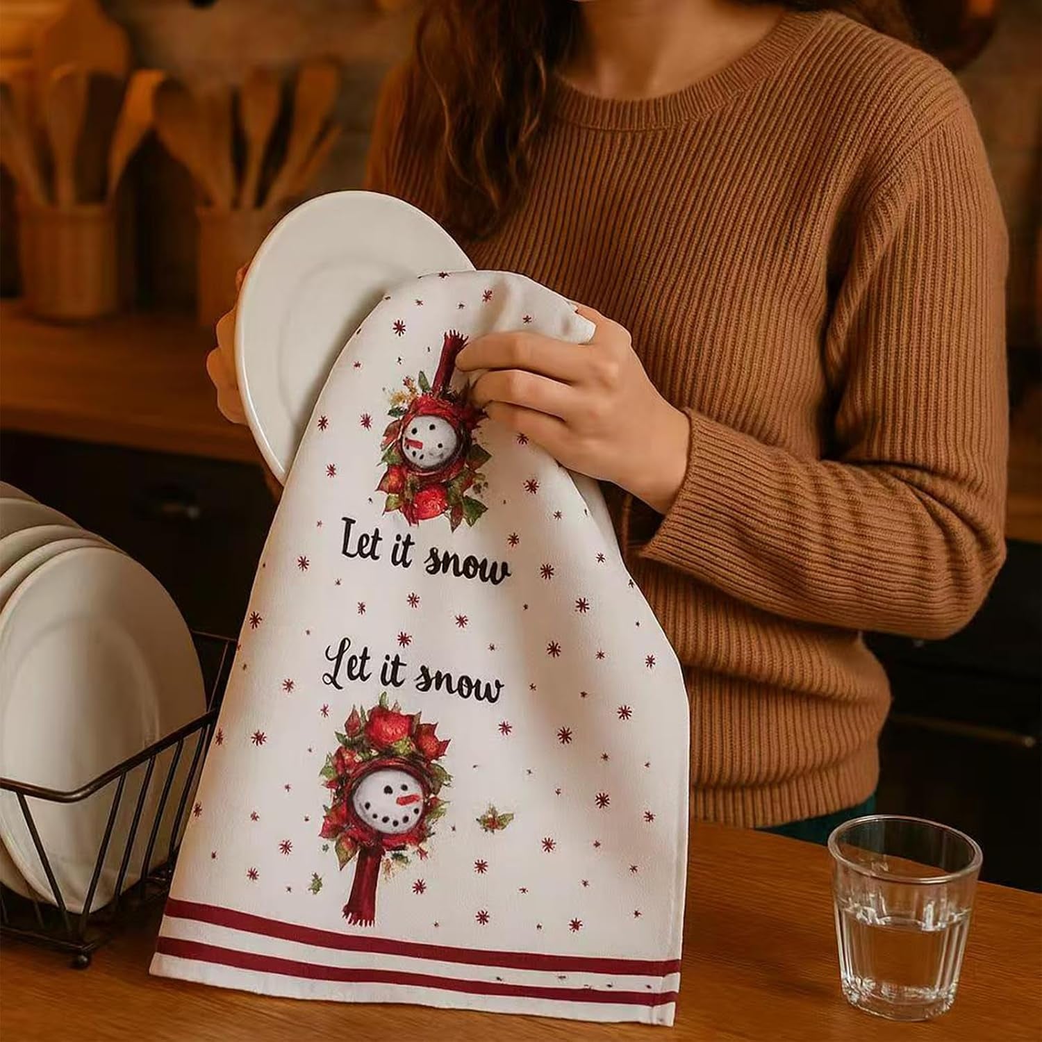5PCS Christmas Tea Towels,Christmas Tea Towels for Kitchen, Winter Absorbent Dish Towel Housewarming Animal Decorative Hand Towel for Dining Home, Kitchen Decor (30 * 36Cm)