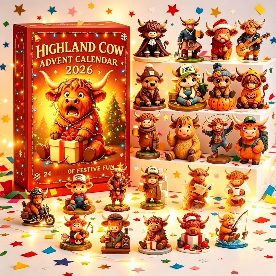 Highland Cow Christmas Advent Calendar 2026 Countdown 3D PVC Figures Gift Decor