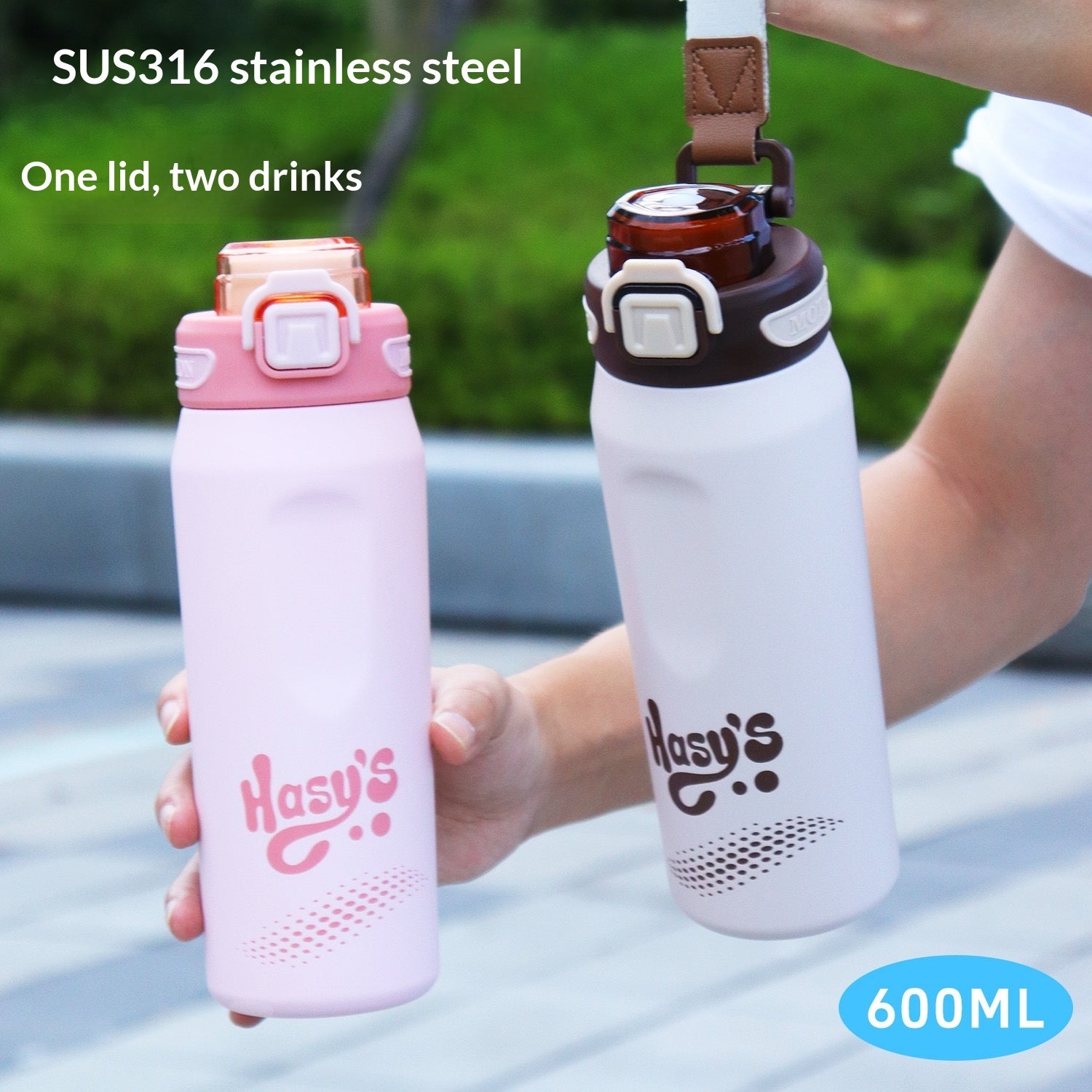 316 Stainless Steel Outdoor Portable Sports Water Bottle With Carrying Strap