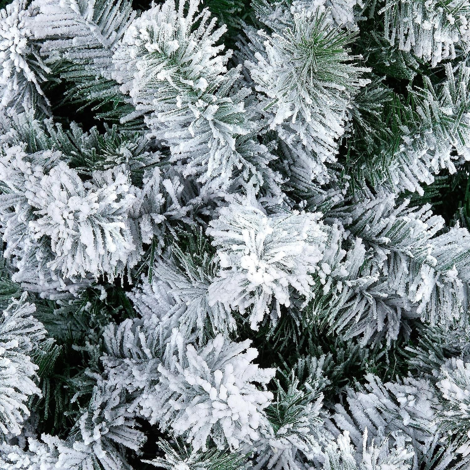 7.5Ft Snow Flocked Artificial Tree, Foldable Stand, Green & White