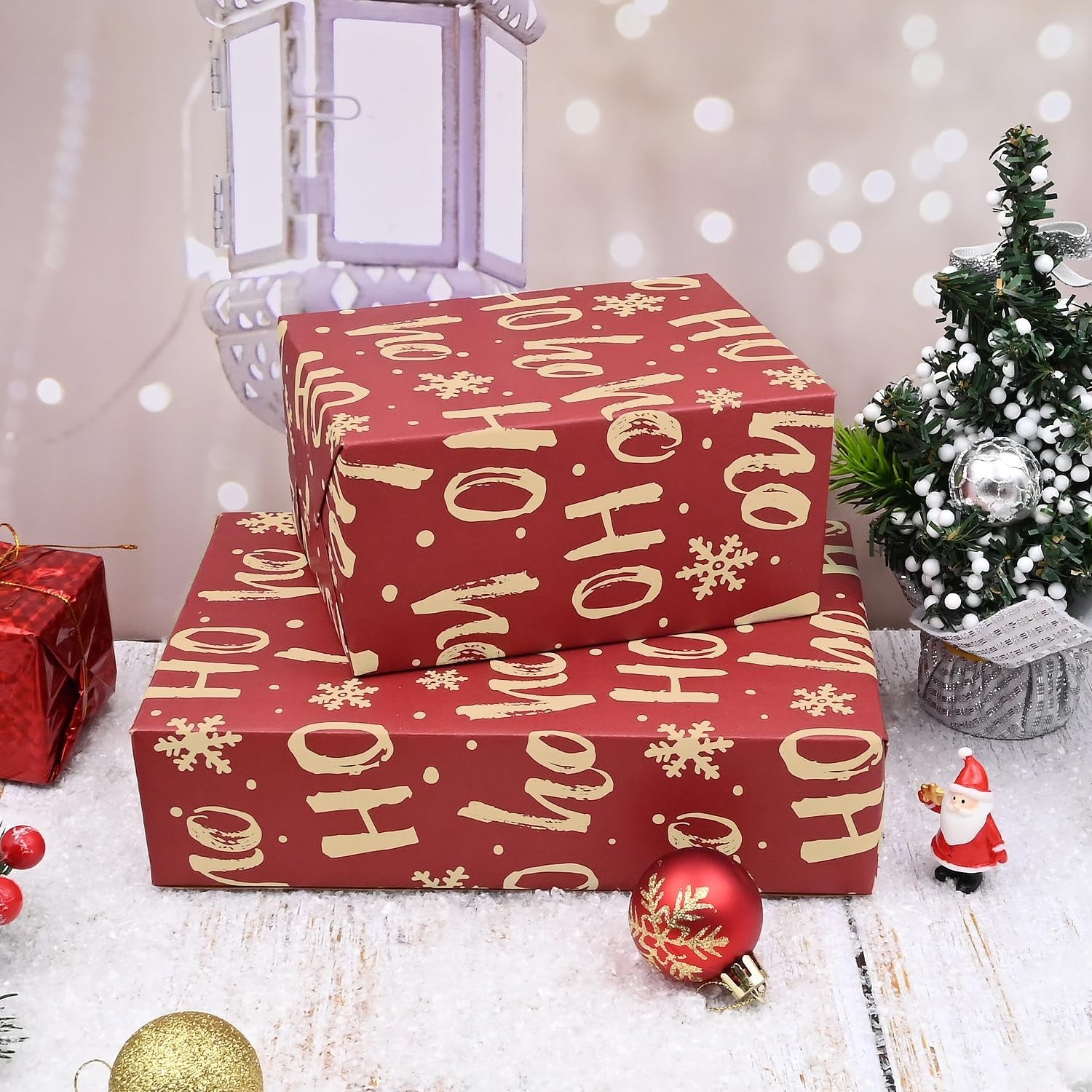 Red Christmas Wrapping Paper Sheets,50 * 70Cm Ho Xmas Wrapping Paper Kraft Paper Perpect for Christmas(5 Sheets)