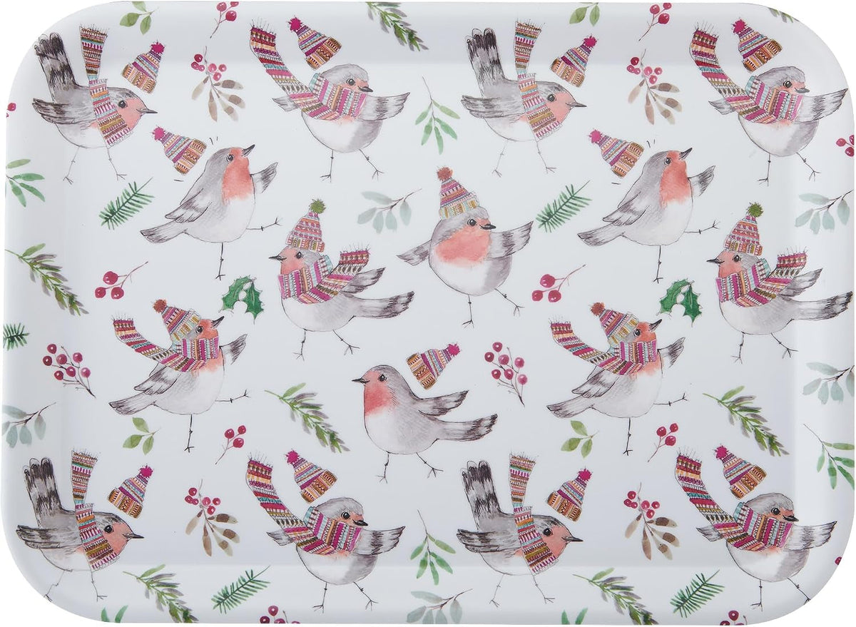 Tipperleyhill Large Rectangle Serving Tray, 43.5Cm X 32Cm Melamine Kitchen Tray, Perfect for Dinner and Drinks, Suitable for All Occasions, Christmas Robin Themed Collection, Ideal for Gifting