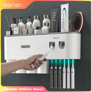'-Magnetic Adsorption Inverted Toothbrush Holder Wall -Automatic Toothpaste Squeezer Storage Rack Bathroom Accessories
