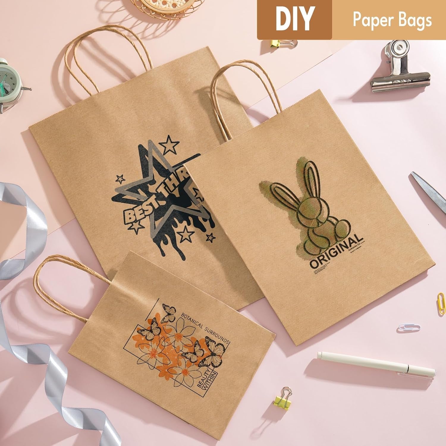 45Pcs Brown Kraft Paper Bags with Handles - Mixed Size Gift Bags for Business, Shopping, Retail, Party, Favor, Merchandise (Brown)