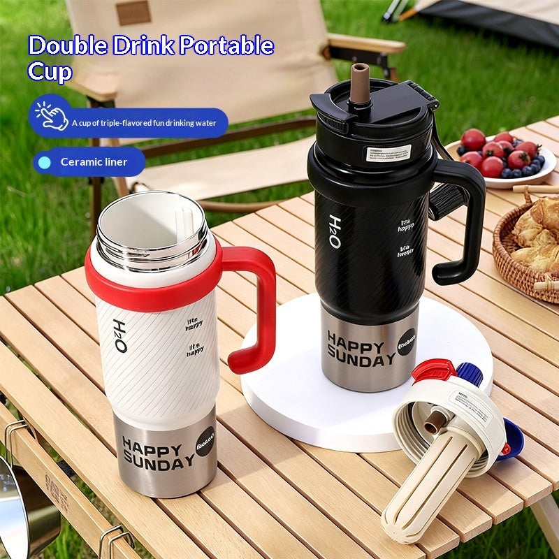 Ceramic-liner Insulated Mug Stainless-Steel Straw Ice-Resistant Bottle Large-Capacity Cup