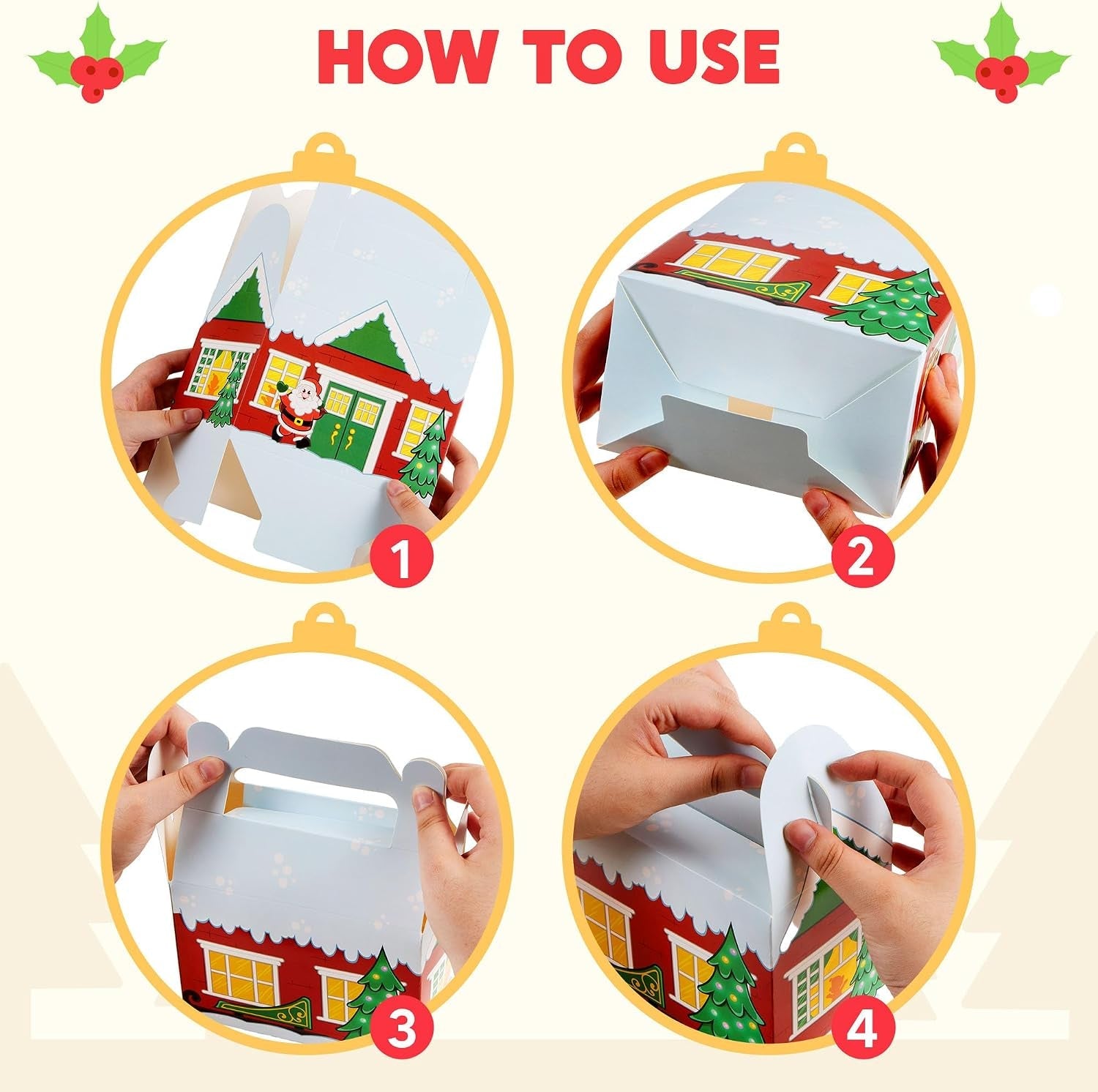 24 PCS 3D Christmas House Cardboard Treat Boxes for Holiday Xmas Goody Gift, Goodie Paper Boxes, School Classroom Party Favor Supplies, Candy Treat Cardboard Cookie Boxes