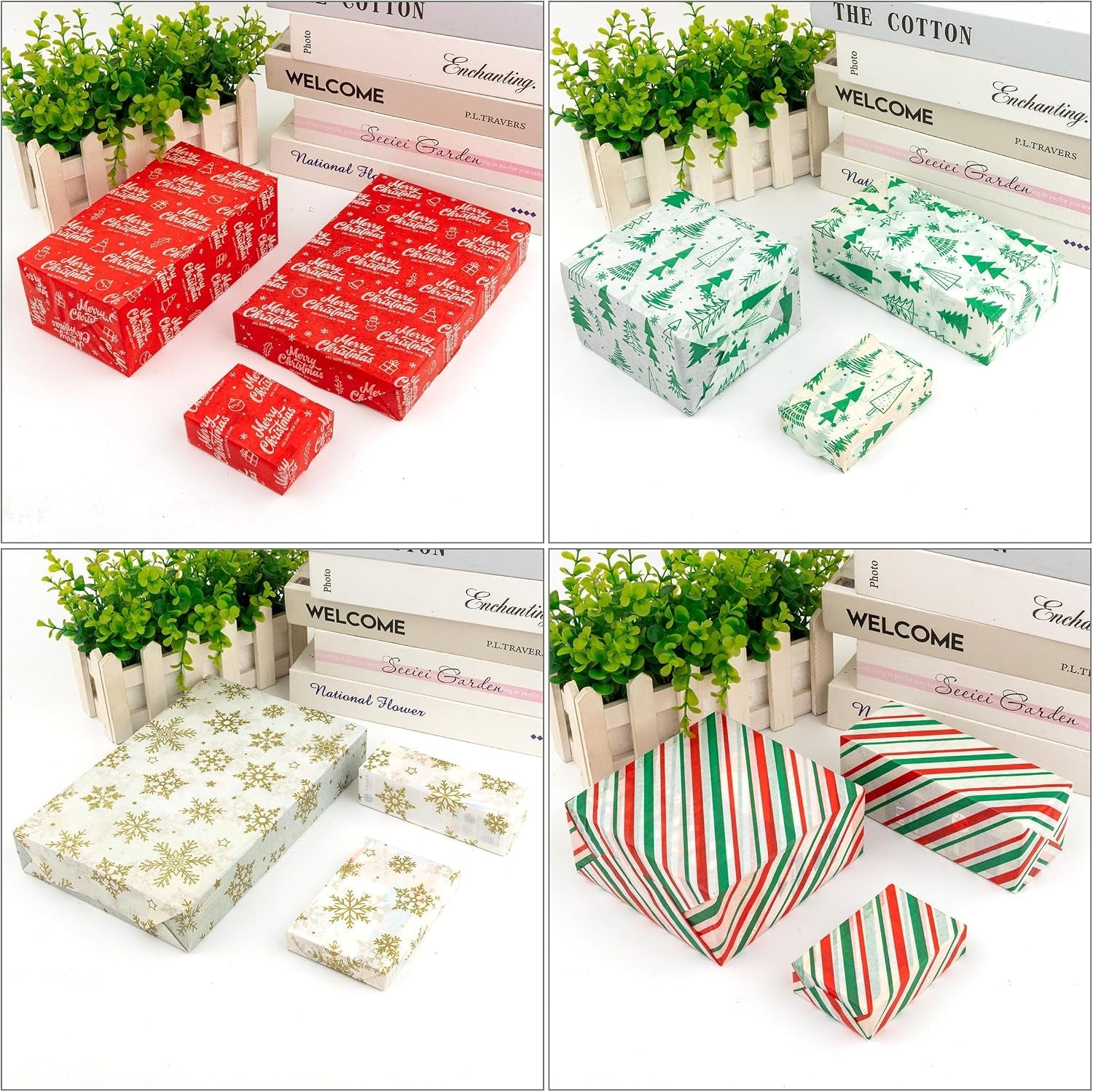 Christmas Tissue Paper - 24 Large Sheets 20X27.5 Inch (50X70Cm), Xmas Tissue Paper for Wrapping Gifts & Packaging