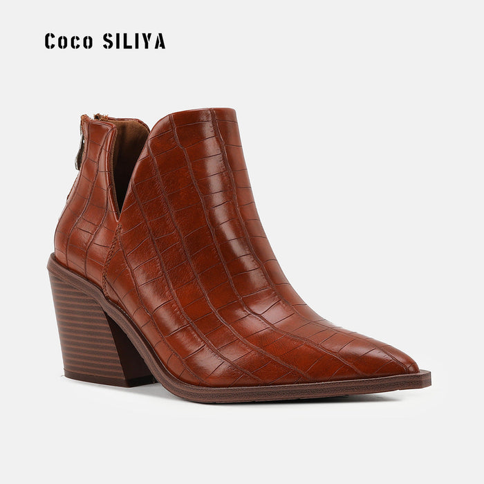 Pointed Toe Coarse Heel High Heel Short Boots