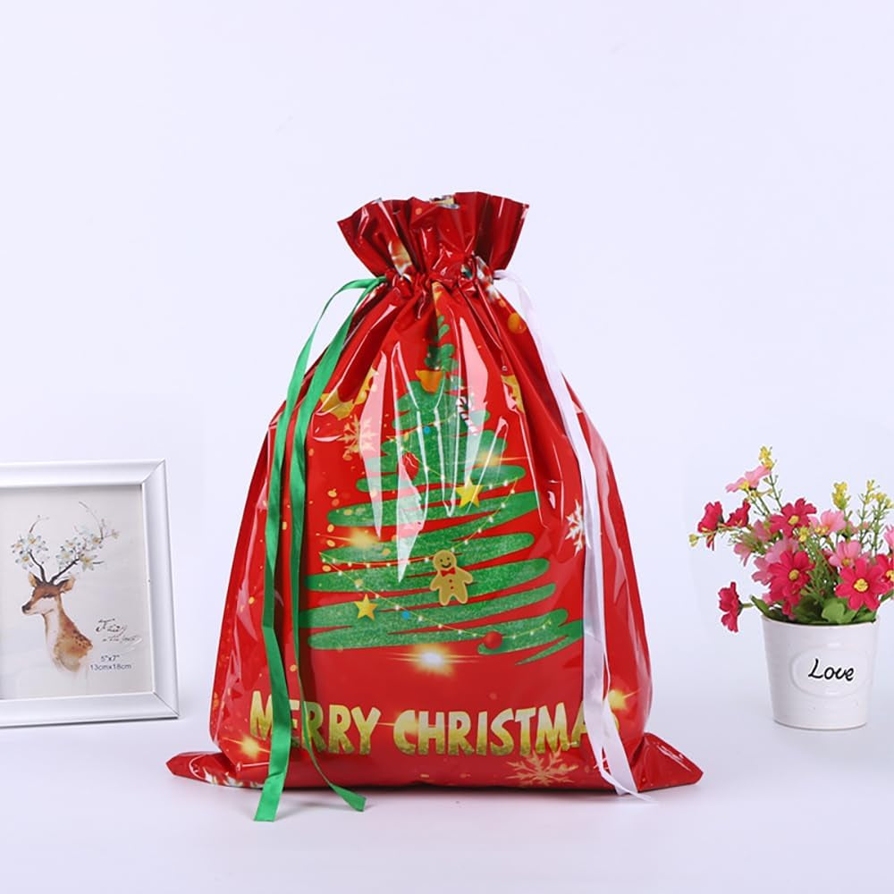39 * 51Cm Large Size Xmas Goody Gift Wrapping Bag, 5Ps Christmas Drawstring Bags for Christmas Party-Snowflakes