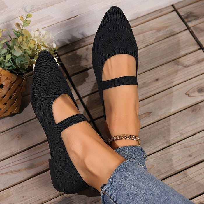 Flyknit Pointed Flat Bottom Pumps Women's Low-cut Shoes
