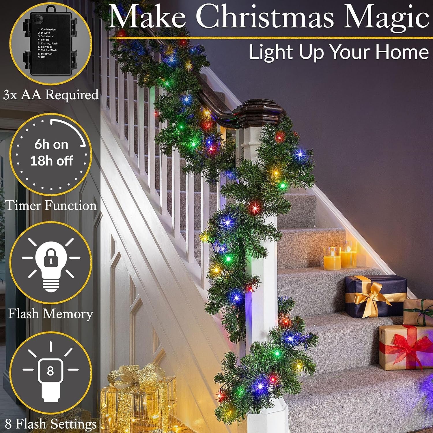 Christmas Fairy Lights, Battery Operated, 50 Leds, Multi-Coloured