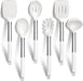 Kitchen Utensils Set, 6 Pcs Silicone White Cooking Utensils Include Ladle Turner Spoon Pasta Server, Heat Resistant Kitchen Tools with Stainless Steel Handle, Non-Stick Cookware Friendly