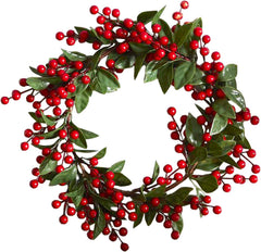 Davies Products 35Cm Faux Bay Leaf & Berry Wreath Classic Red Berries Christmas Door Hanging Decoration Ornament
