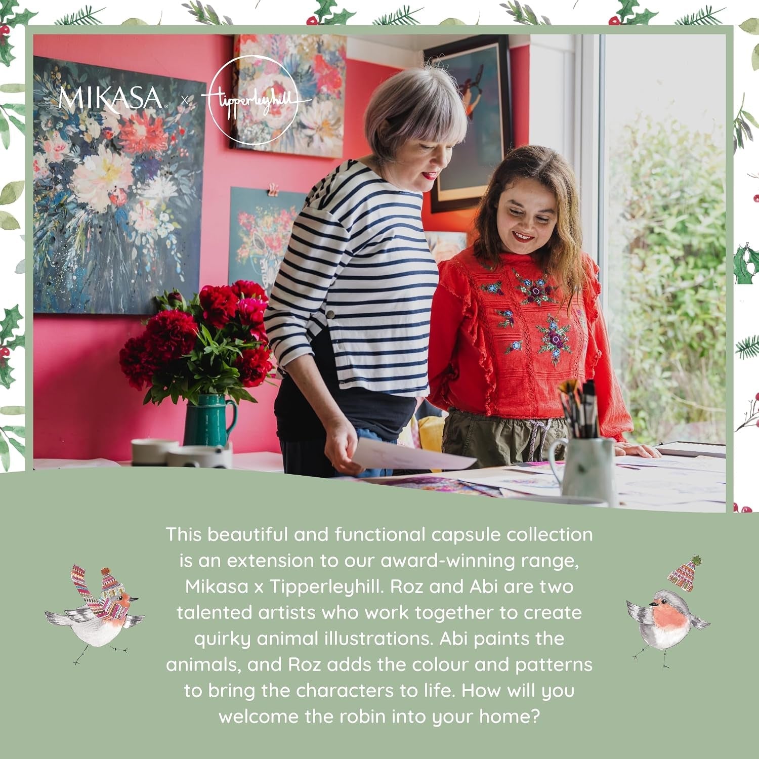 Tipperleyhill Large Rectangle Serving Tray, 43.5Cm X 32Cm Melamine Kitchen Tray, Perfect for Dinner and Drinks, Suitable for All Occasions, Christmas Robin Themed Collection, Ideal for Gifting