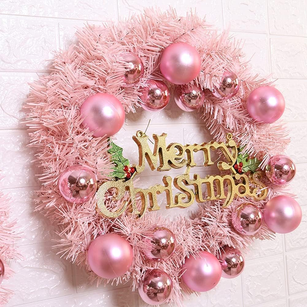 Traditional Christmas Wreath Pink Glamour - 50Cm /20" Large Artificial Floral Front Door Decoration - Festive Hanging Xmas Ornament Garland Style 2