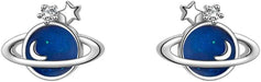 Cute Blue Planets Cartilage Piercing Tiny CZ Stud Earrings 925 Sterling Silver Crystal Lucky Star Tragus Hypoallergenic Sleeper Studs Earring Fashion Jewelry Birthday Gifts for Women Teen Girls BBF