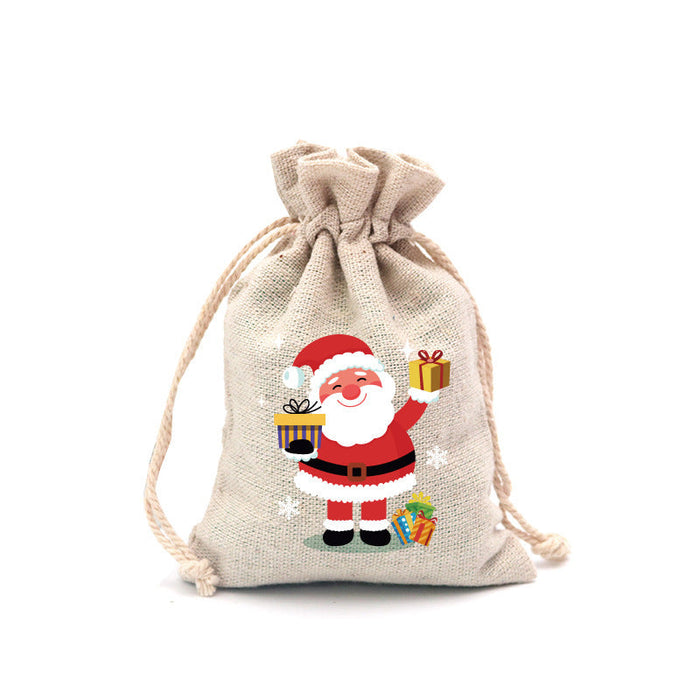 Christmas Cotton Drawstring Colorful Cartoon Gift Bag