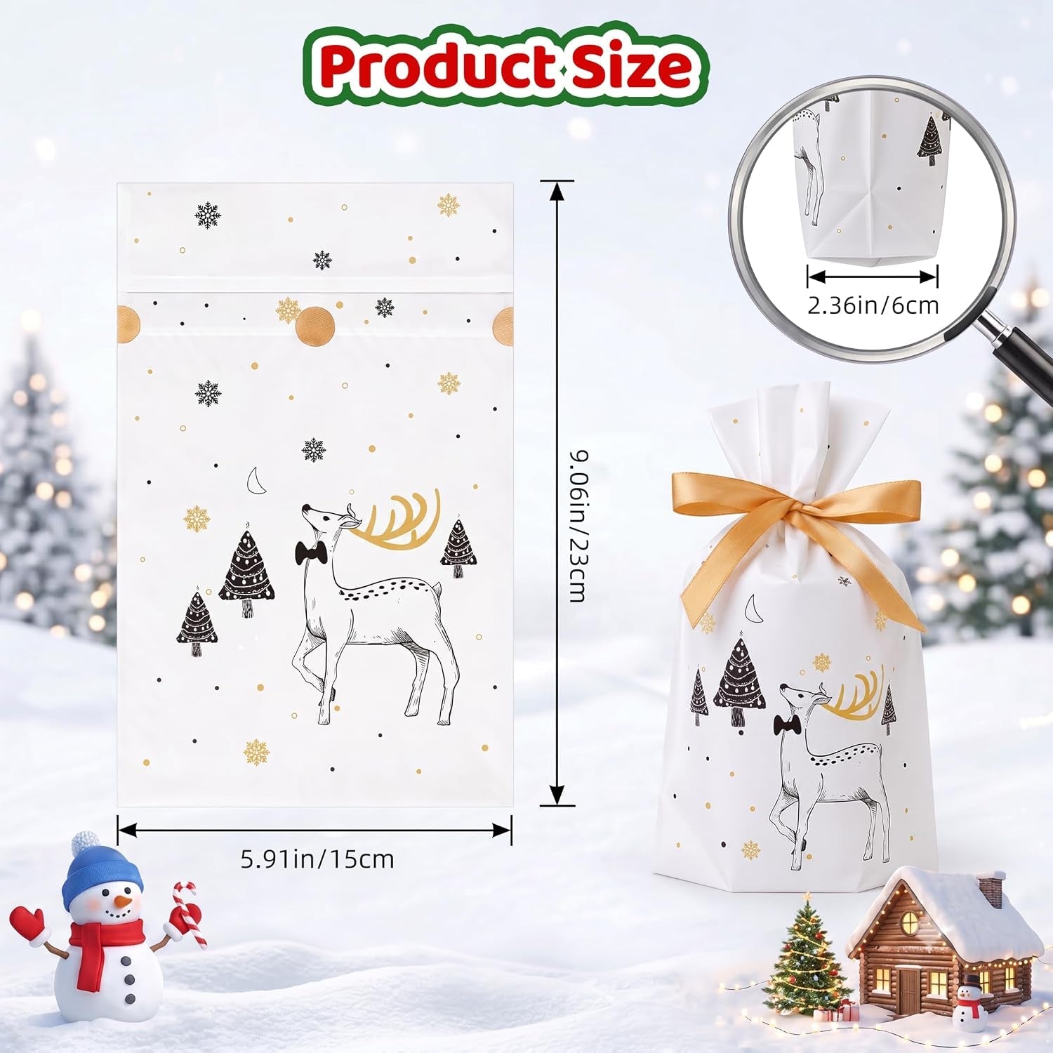 Small Christmas Drawstring Gift Bags for Kids Set – 50 Pack Xmas Drawstring Gift Bags (15X23+3Cm) – 5 Festive Designs – Christmas Gift Bags for Sweet Presents, Party Favors & Wrapping