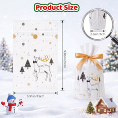 Small Christmas Drawstring Gift Bags for Kids Set – 50 Pack Xmas Drawstring Gift Bags (15X23+3Cm) – 5 Festive Designs – Christmas Gift Bags for Sweet Presents, Party Favors & Wrapping