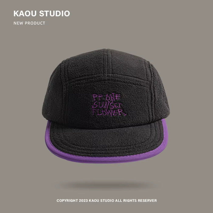 Fashion Dopamine Contrasting Color Flat-Brimmed Baseball Caps for Men and Women Winter Retro Fleece Warm Versatile Hip-Hop Hat