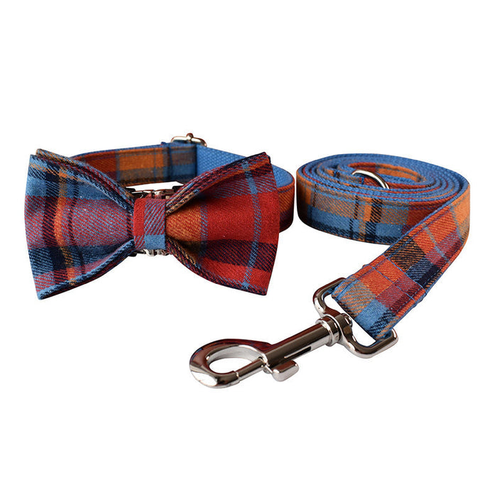 Blue Background Velvet Plaid Pet Dog Collar Alloy Buckle