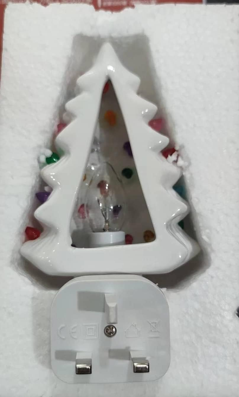 Ceramic Christmas Tree Night Light, Direct Plug, Plugin, Children Bedroom, Multicolor Bulbs & 360 Degree Swivel Plug with On/Off Switch (White)