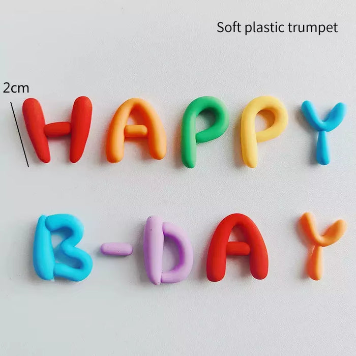 Ins Style Colorful Happy Birthday Letter Soft Gum Cake Decoration Candy Color Cake Topper Children'S Party Supplies Gifts