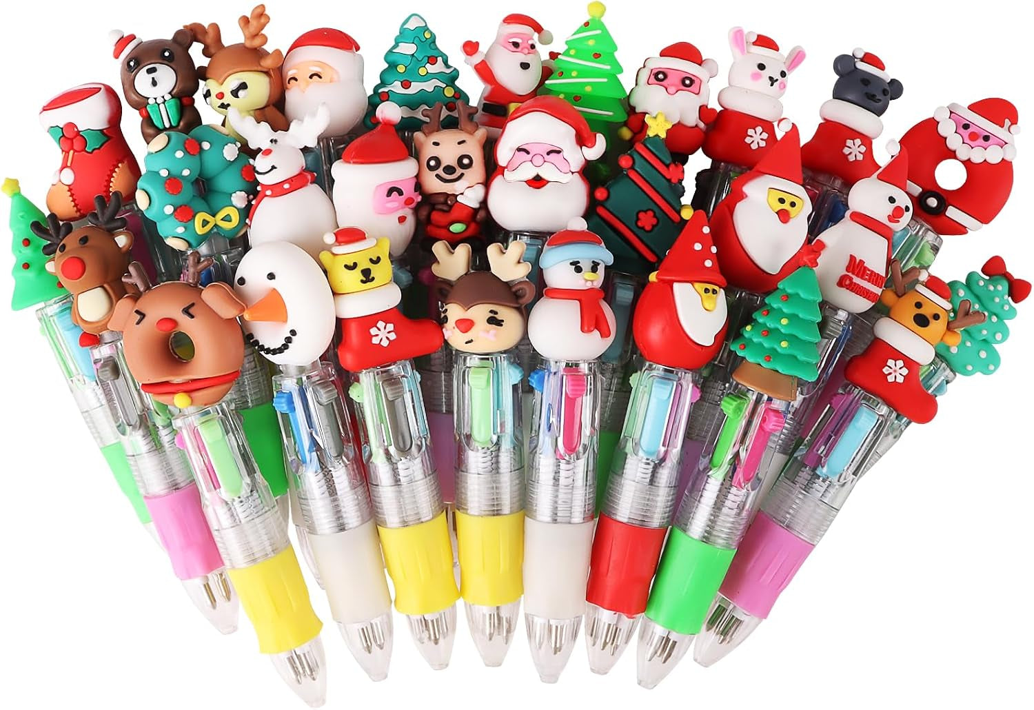 Christmas Multicolour Ballpoint Pens, 30PCS 4 Colours, Xmas Mini Retractable Pens for Kids Novelty Pens for Class Reward Gifts Party Bag Fillers