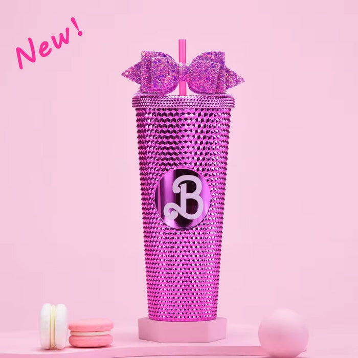 Stainless Steel Double Layer Thermos Cups 710Ml Lid Rhinestone Women Glitter Cup Water Bottle Gift Reusable Straw Cup With