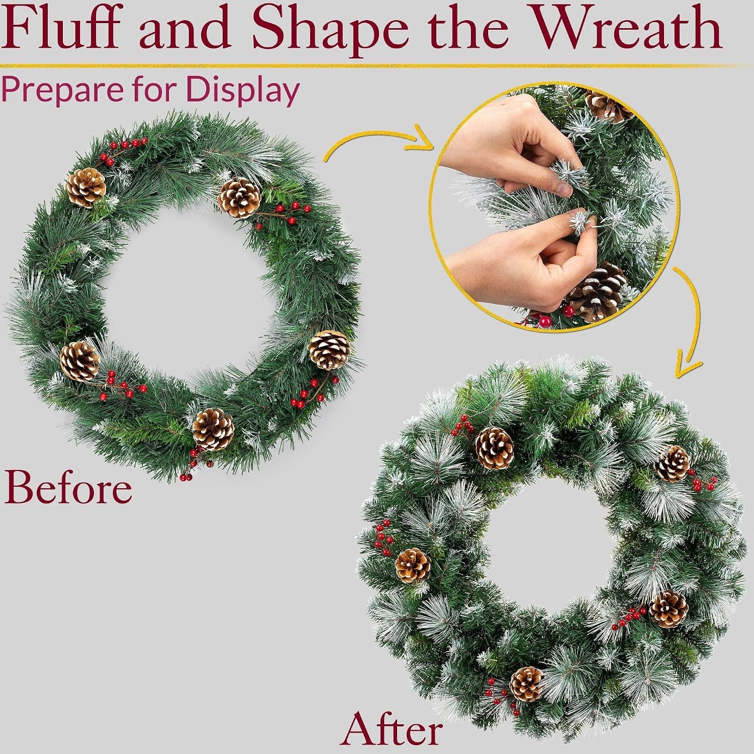 Flocked Christmas Wreath with Pinecones & Berries, 60Cm
