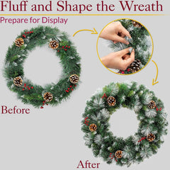 Flocked Christmas Wreath with Pinecones & Berries, 60Cm