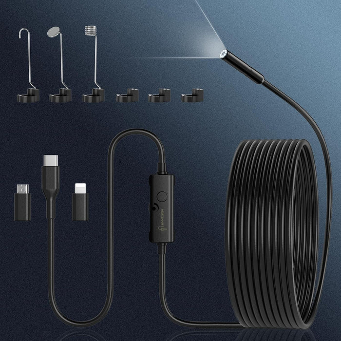 Endoscope Inspection Camera,  1920 HD Flexible Rigid Snake Camera, 8 LED Lights No Wifi Snake Camera Waterproof IP67 Tube Sink Pipe Drain Camera for Android Ios Tablet Samsung (16.4 Ft/ 5M)