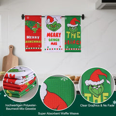 Christmas Tea Towels Kitchen Pack of 3 Pack - 40X60Cm Festive Waffle Weave Dish Cloths - Funny Xmas Kitchen Towel Set for Merry Xmas New Year Party Seasonal Home Decorations