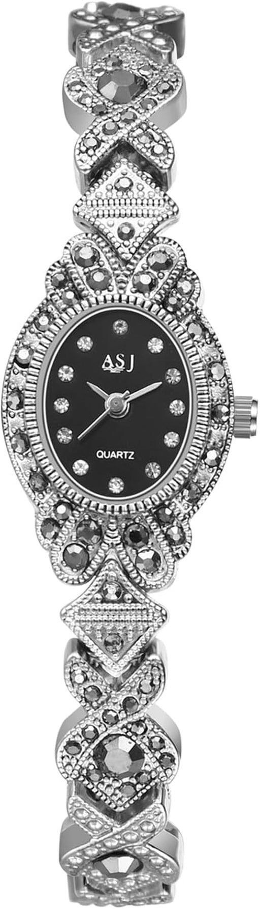 Vintage Oval Bracelet Watch: Classic Analog Small Dial Quartz Bangle Watches Elegant Rhinestones Wristwatch Dress Watch