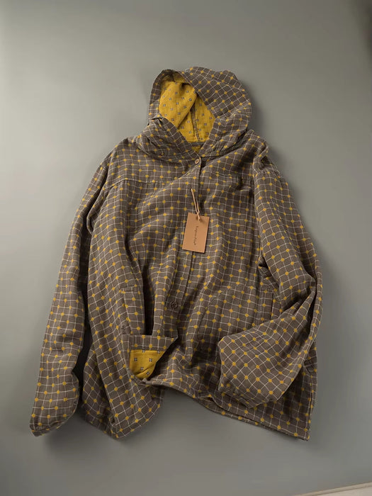 100% Cotton Yarn Loose Hooded Plaid Shirts for Women Autumn Spring Casual Blouses Females Hoodies Classic Oversized Tops