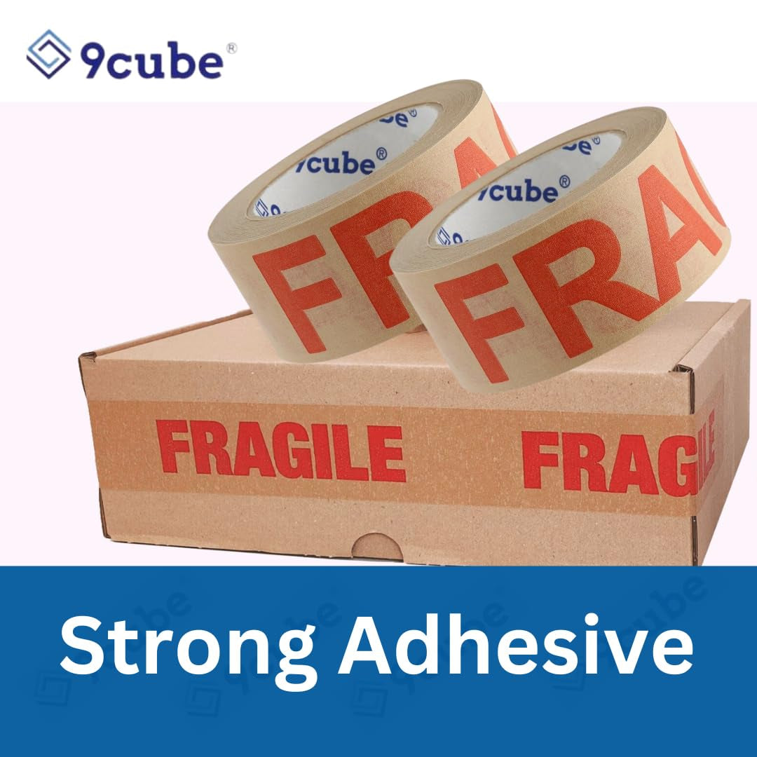 6 Strong Paper Packaging Tape, Eco-Friendly Recyclable Fragile Printed Kraft, Brown 50Mmx50Mm, Strong Heavy-Duty Secure Adhesive Sticky, for Packing Parcels Moving House Large Boxes